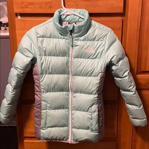 Girls mint green north face jacket